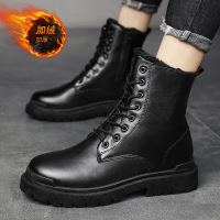 秋冬季加绒保暖高帮马丁靴厚底增高男士百搭机车皮靴保暖防风男靴