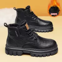 马丁靴男新款冬季高帮英伦风皮面工装靴男士休闲中帮皮鞋