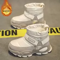 冬季新款加绒加厚高帮套脚雪地靴中大童男女同款休闲保暖棉鞋童鞋