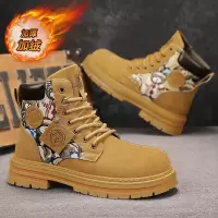 冬季新款加绒高帮男士马丁靴皮革拼接英伦风防寒保暖运动靴男靴