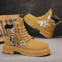 冬季新款高帮圆头马丁靴皮革拼接时尚英伦风百搭工装运动靴男靴