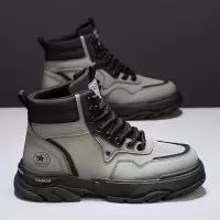 秋季上新款个性时尚经典马丁靴皮革男士透气舒适休闲系带纯色蹬靴