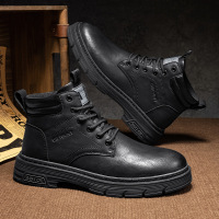 英伦风冬季马丁靴秋冬新款加绒高帮户外运动工装靴黑色潮男靴