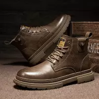 新款男鞋中高帮复古男靴增高厚底机车美式工装鞋休闲百搭马丁靴