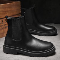 男士潮鞋马丁靴冬季上新一脚蹬切尔西靴高帮厚底黑色防水鞋面男鞋