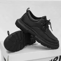 男士马丁靴秋季上新中帮皮革厚底增高高级黑男正装百搭潮男鞋