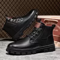 男士马丁靴秋季新款高帮厚底增高男士户外工装靴复古运动休闲男靴