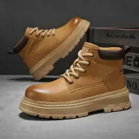 秋冬季新款厚底增高马丁靴超纤皮面高帮英伦风时尚休闲潮靴男靴