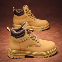 秋冬新款男鞋户外工装马丁靴高帮厚底潮流复古系带增高男鞋百搭款