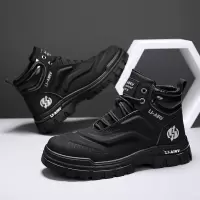 秋冬新款皮面复古时尚户外工作休闲高帮靴日常潮搭运动马丁靴男靴