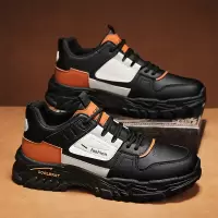 秋季新款男士户外旅游登山鞋皮面拼色低帮系带复古百搭运动男鞋