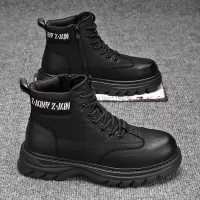 秋季新款黑色马丁靴男士厚底增高英伦风工装靴子高帮休闲男鞋