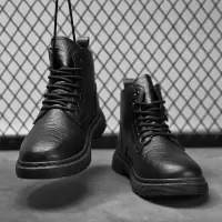 马丁靴男新款秋季英伦复古侧拉链工装靴休闲男士皮鞋增高鞋