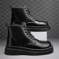 马丁靴男秋季高帮英伦风复古高跟增高厚底高级百搭休闲黑色男鞋