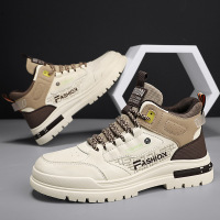 马丁靴秋季上新皮革拼接厚底增高青年运动鞋高帮系带潮搭马丁男靴