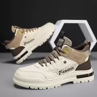 马丁靴秋季上新皮革拼接厚底增高青年运动鞋高帮系带潮搭马丁男靴