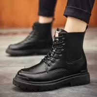 马丁靴秋季增高英伦风黑色男鞋皮面防风高帮机车靴复古