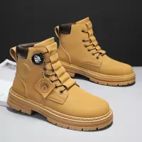 高帮旋转纽扣免系带马丁靴休闲百搭增高户外运动潮搭男士机车靴