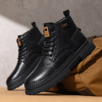 高帮男靴超纤鞋面增高厚底舒适休闲工装靴防水英伦风复古马丁靴