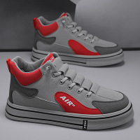 9月秋季新款潮流高帮百搭个性时尚布鞋透气舒适皮革拼接休闲板鞋