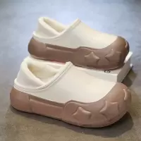 情侣款秋冬季新款上新保暖舒适休闲厚底简约拼色套穿一脚蹬棉拖鞋