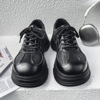 情侣秋季黑色皮革拼接圆头低帮正装工作休闲皮鞋厚底亮面休闲皮鞋