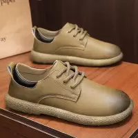 男士舒适新款系带简约时尚圆头低帮正装工作休闲皮鞋厚底亮面皮鞋