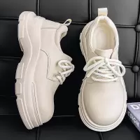 情侣秋季新纯色圆头低帮日常通勤休闲皮鞋厚底透气亮面英伦风皮鞋