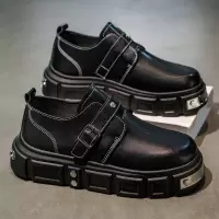 秋冬季上新款皮革黑色韩版男士上班通勤皮鞋舒适透气休闲款懒人鞋