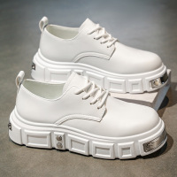 秋季新款纯色圆头低帮正装工作休闲皮鞋厚底增高亮面英伦风男皮鞋