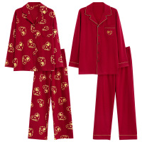 情侣睡衣春秋冬季棉质本命年喜庆结婚红色一男士一女士家居服套装