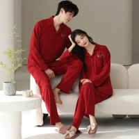 情侣睡衣春秋冬季棉质本命年喜庆结婚红色一男士一女士家居服套装