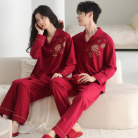 情侣睡衣春秋冬季棉质本命年喜庆结婚红色一男士一女士家居服套装