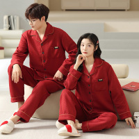 情侣睡衣春秋冬季棉质本命年喜庆结婚红色一男士一女士家居服套装