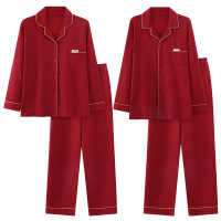 情侣睡衣春秋冬季棉质本命年喜庆结婚红色一男士一女士家居服套装