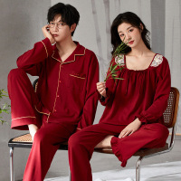 情侣睡衣春秋冬季棉质本命年喜庆结婚红色一男士一女士家居服套装
