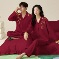 情侣睡衣春秋冬季棉质本命年喜庆结婚红色一男士一女士家居服套装