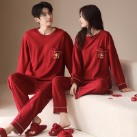 情侣睡衣春秋冬季棉质本命年喜庆结婚红色一男士一女士家居服套装