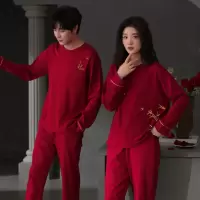情侣睡衣春秋冬季棉质本命年喜庆结婚红色一男士一女士家居服套装