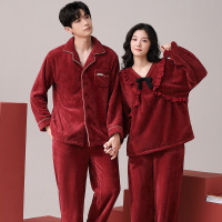 情侣睡衣秋冬季珊瑚绒本命年喜庆结婚大红色一男士一女家居服套装