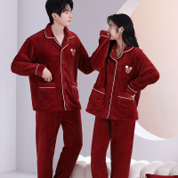 情侣睡衣秋冬季珊瑚绒本命年喜庆结婚大红色一男士一女家居服套装