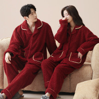 情侣睡衣秋冬季珊瑚绒本命年喜庆结婚大红色一男士一女家居服套装
