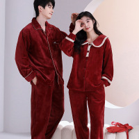 情侣睡衣秋冬季珊瑚绒本命年喜庆结婚大红色一男士一女家居服套装