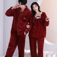 情侣睡衣秋冬季珊瑚绒本命年喜庆结婚大红色一男士一女家居服套装