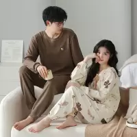 情侣睡衣女春秋冬季棉质长袖长裤氛围感一男一女男士家居服套装