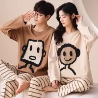 情侣睡衣女春秋冬季棉质长袖长裤氛围感一男一女男士家居服套装