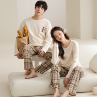 情侣睡衣女春秋冬季棉质长袖长裤氛围感一男一女男士家居服套装
