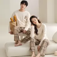 情侣睡衣女春秋冬季棉质长袖长裤氛围感一男一女男士家居服套装
