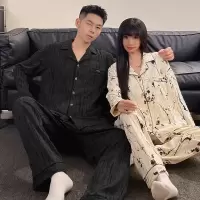 情侣睡衣女春秋冬季棉质长袖长裤氛围感一男一女男士家居服套装