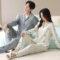 情侣睡衣女春秋冬季棉质长袖长裤氛围感一男一女男士家居服套装